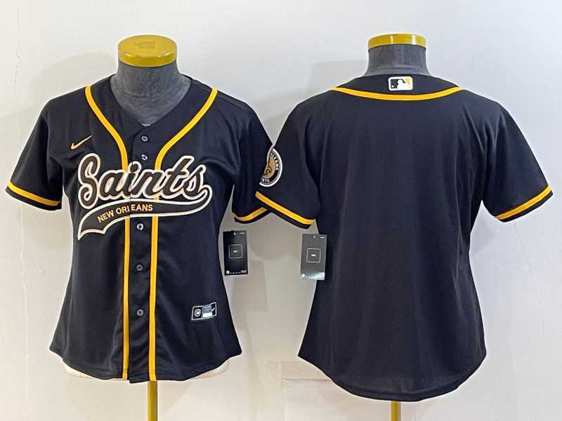 Women%27s New Orleans Saints Blank Black With Patch Cool Base Stitched Baseball Jersey